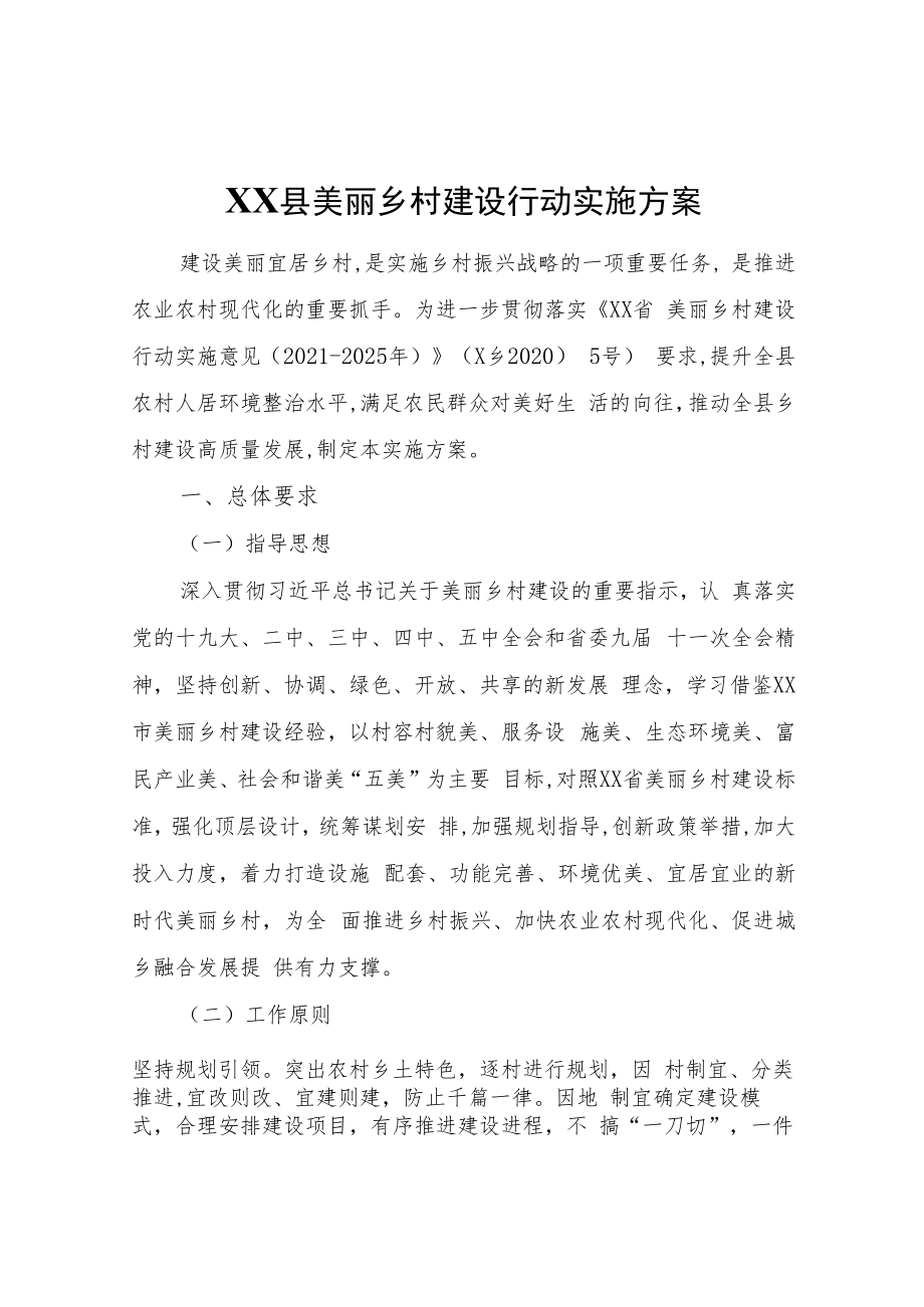 XX县美丽乡村建设行动实施方案.docx_第1页