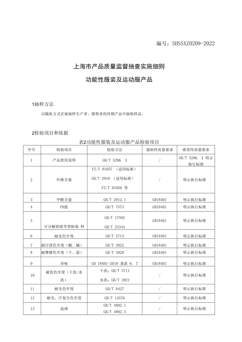 SHSSXZ0209-2022功能性服装及运动服上海市产品质量监督抽查实施细则.docx_第1页