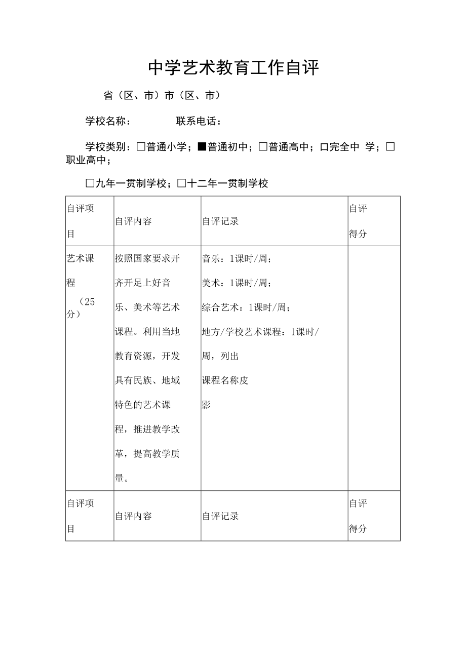 中学艺术教育工作自评.docx_第1页