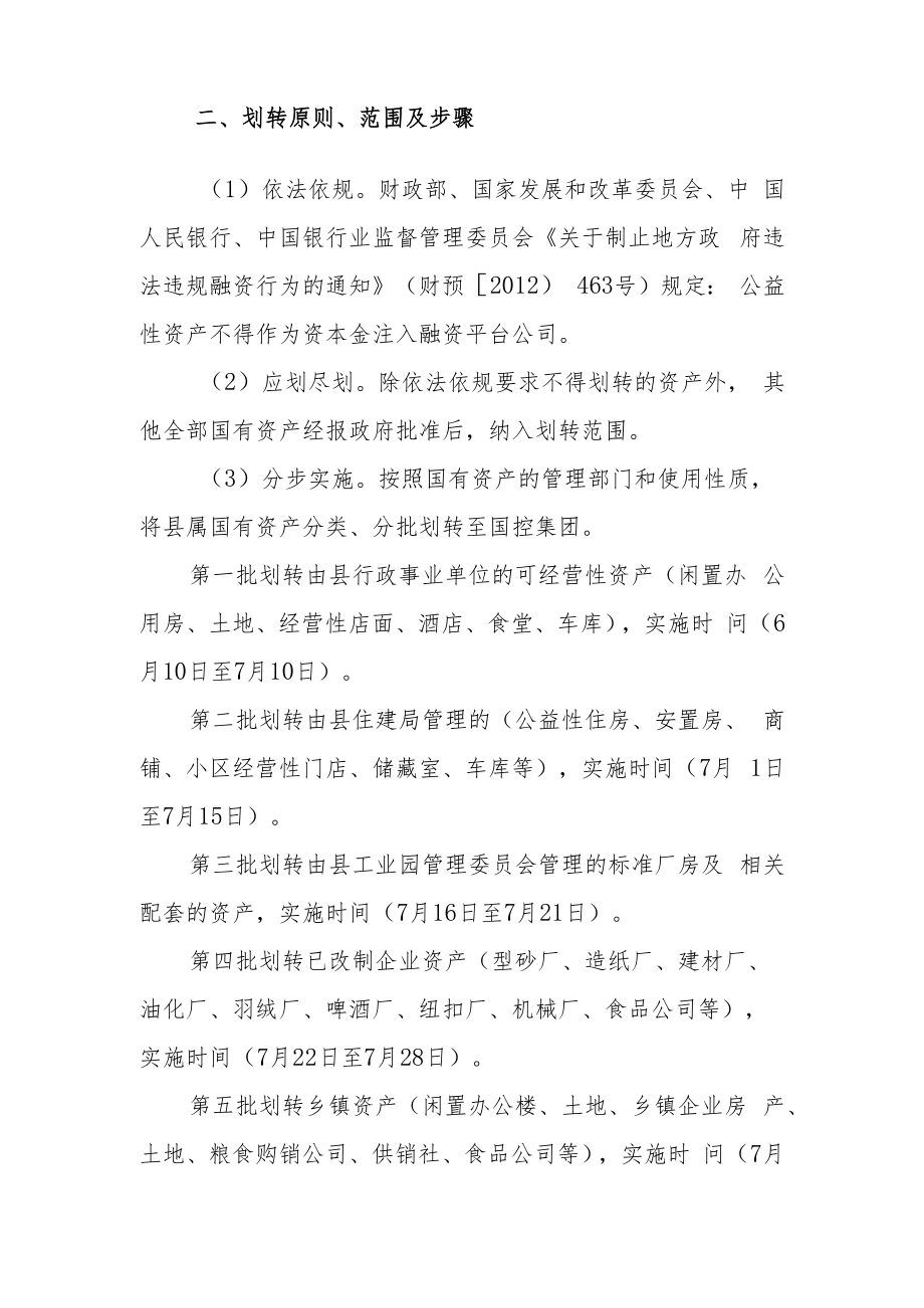 XX国有投资控股集团有限公司划转国有资产的实施方案.docx_第2页