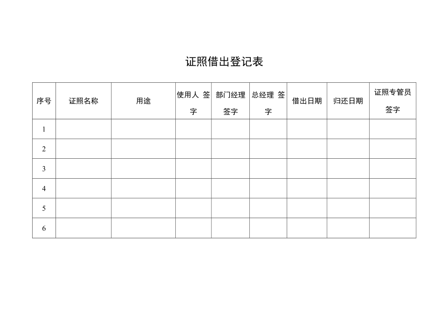 2022年《证照借出登记表》模板.docx_第1页