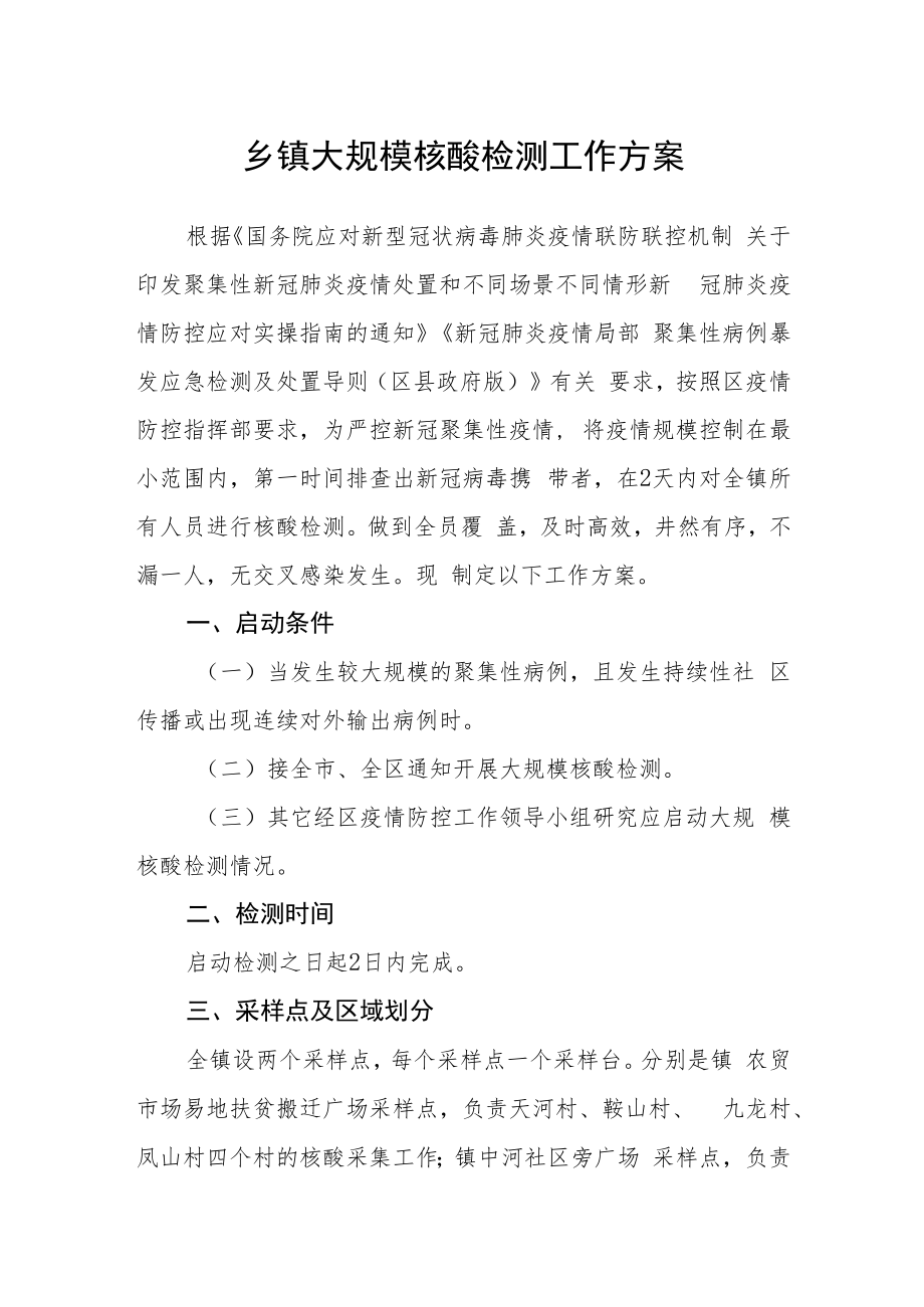 乡镇大规模核酸检测工作方案.docx_第1页