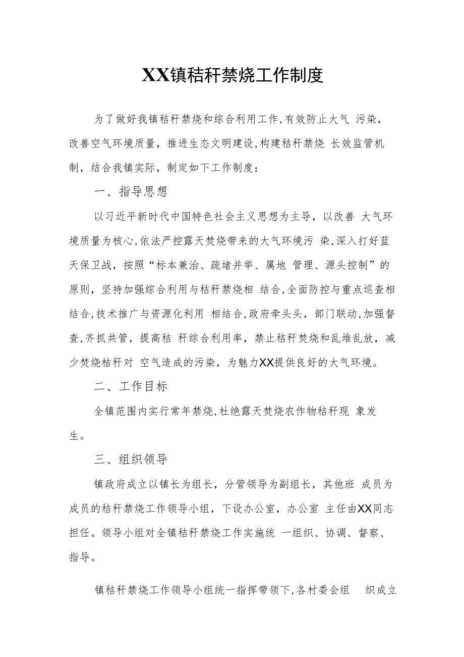 XX镇秸秆禁烧工作制度.docx_第1页