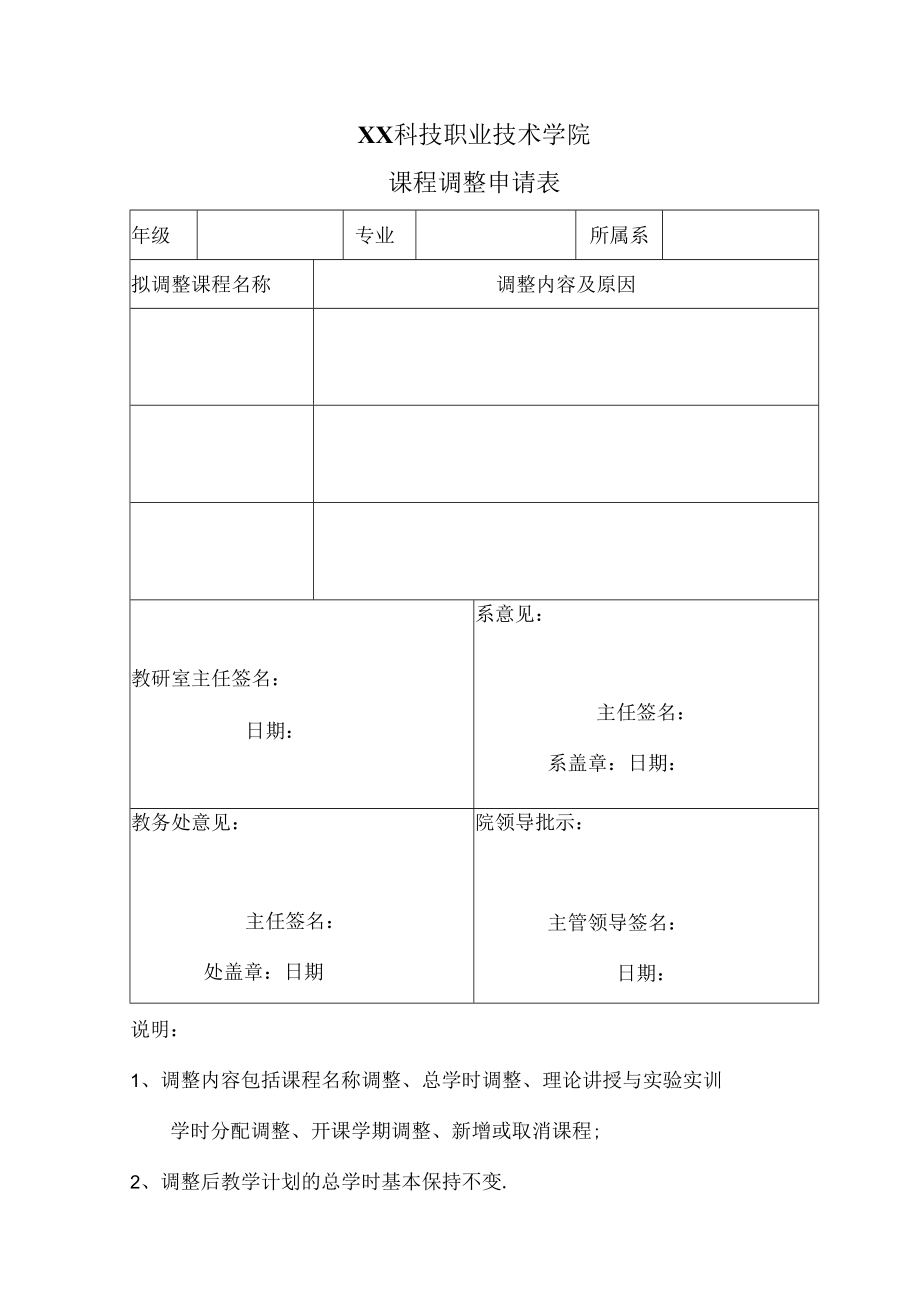 XX科技职业技术学院课程调整申请表.docx_第1页