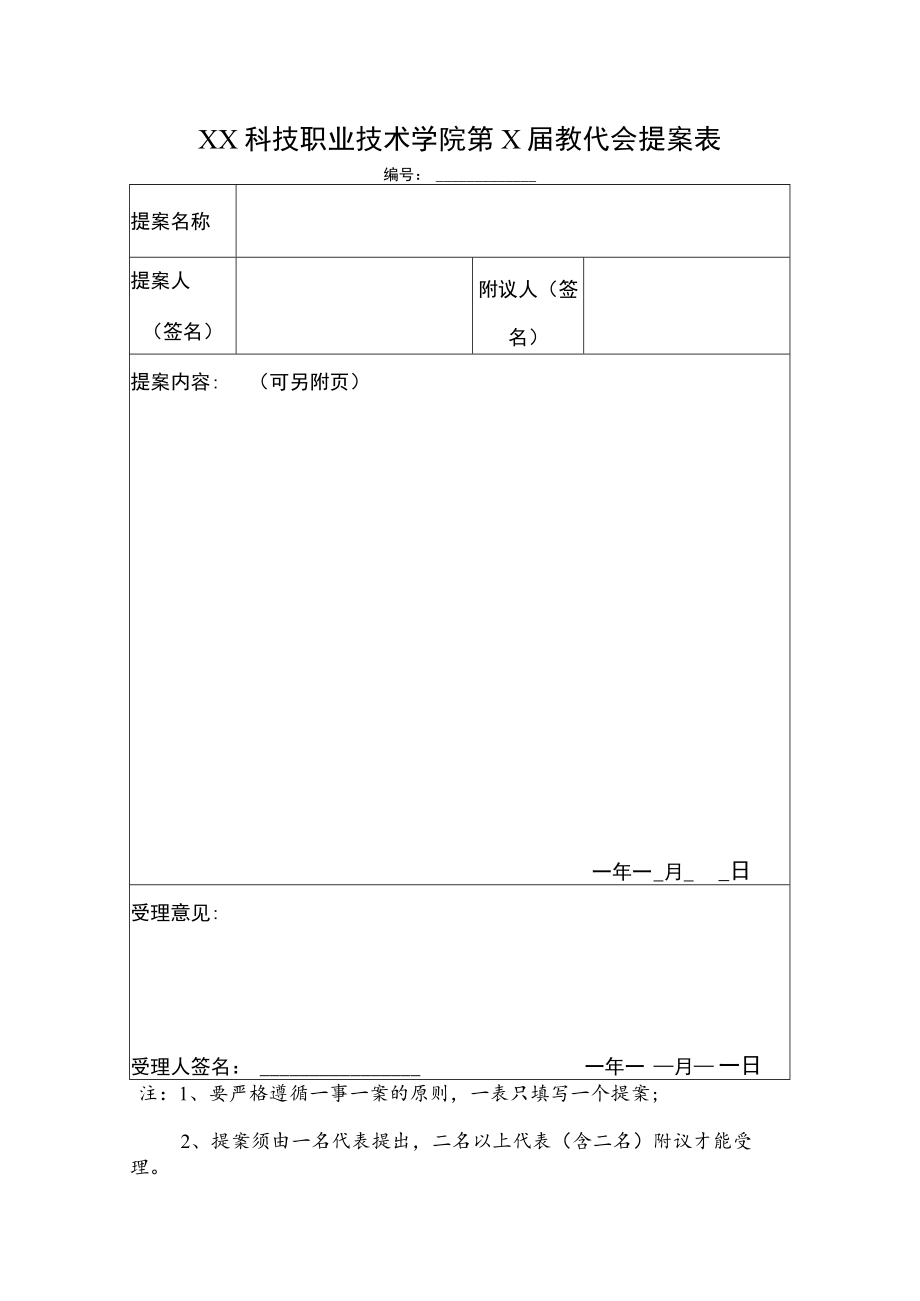 XX科技职业技术学院第X届教代会提案表.docx_第1页