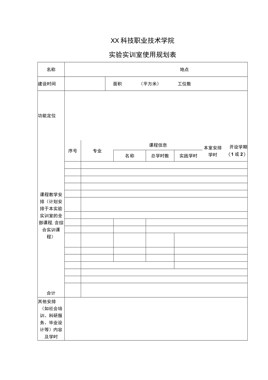 XX科技职业技术学院实验实训室使用规划表.docx_第1页