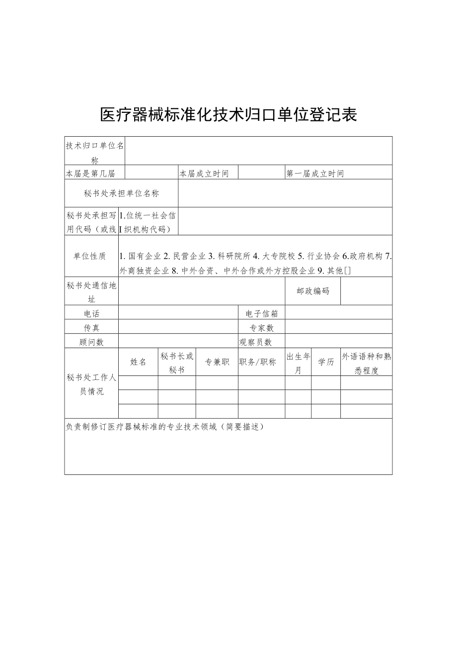 医疗器械标准化技术归口单位登记表、专家登记表.docx_第1页