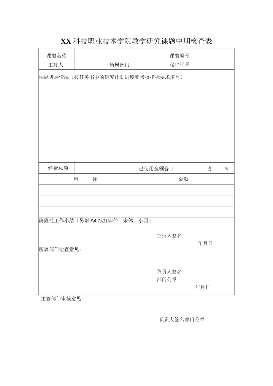 XX科技职业技术学院教学研究课题中期检查表.docx_第1页