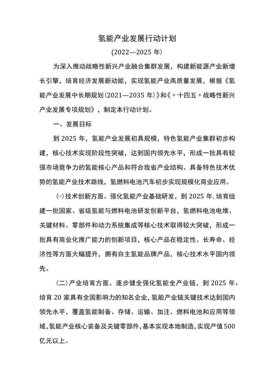 氢能产业发展行动计划.docx_第1页