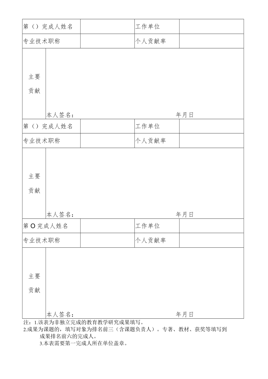上海市中专技校教师高级职务评审非独立完成的教育教学研究成果个人贡献情况表.docx_第2页