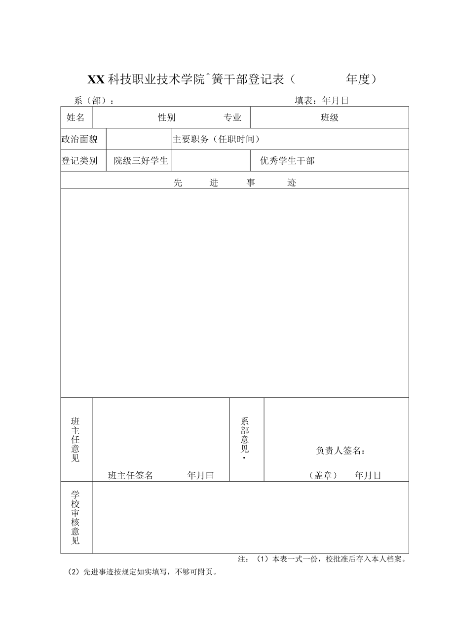 XX科技职业技术学院三好学生优秀学生干部登记表.docx_第1页