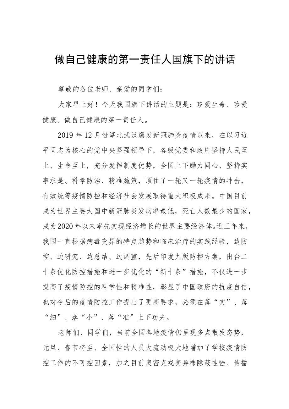 做自己的第一责任人国旗下的讲话八篇.docx_第1页