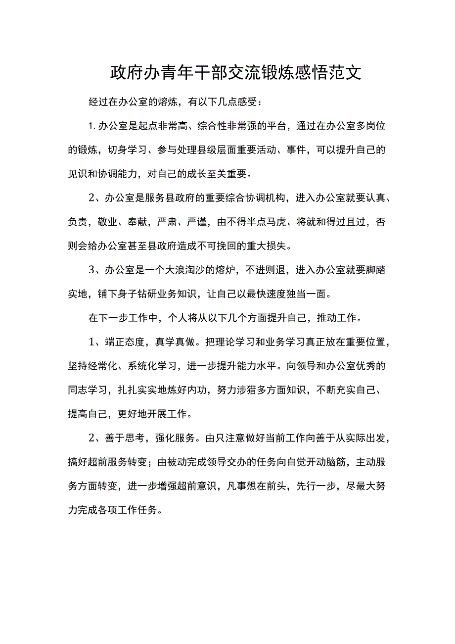 政府办青年干部交流锻炼感悟范文.docx_第1页