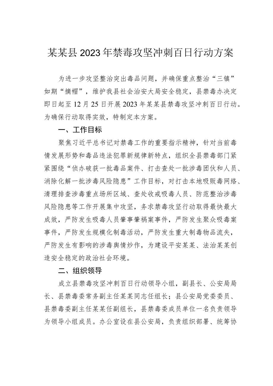 某某县2023年禁毒攻坚冲刺百日行动方案.docx_第1页