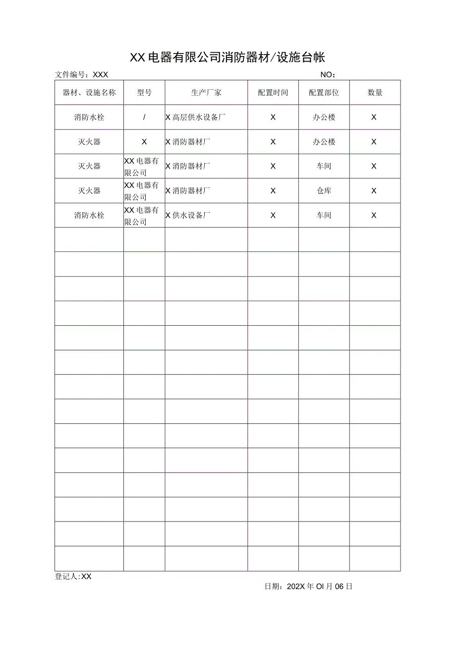 XX电器有限公司消防器材设施台帐(2023年).docx_第1页