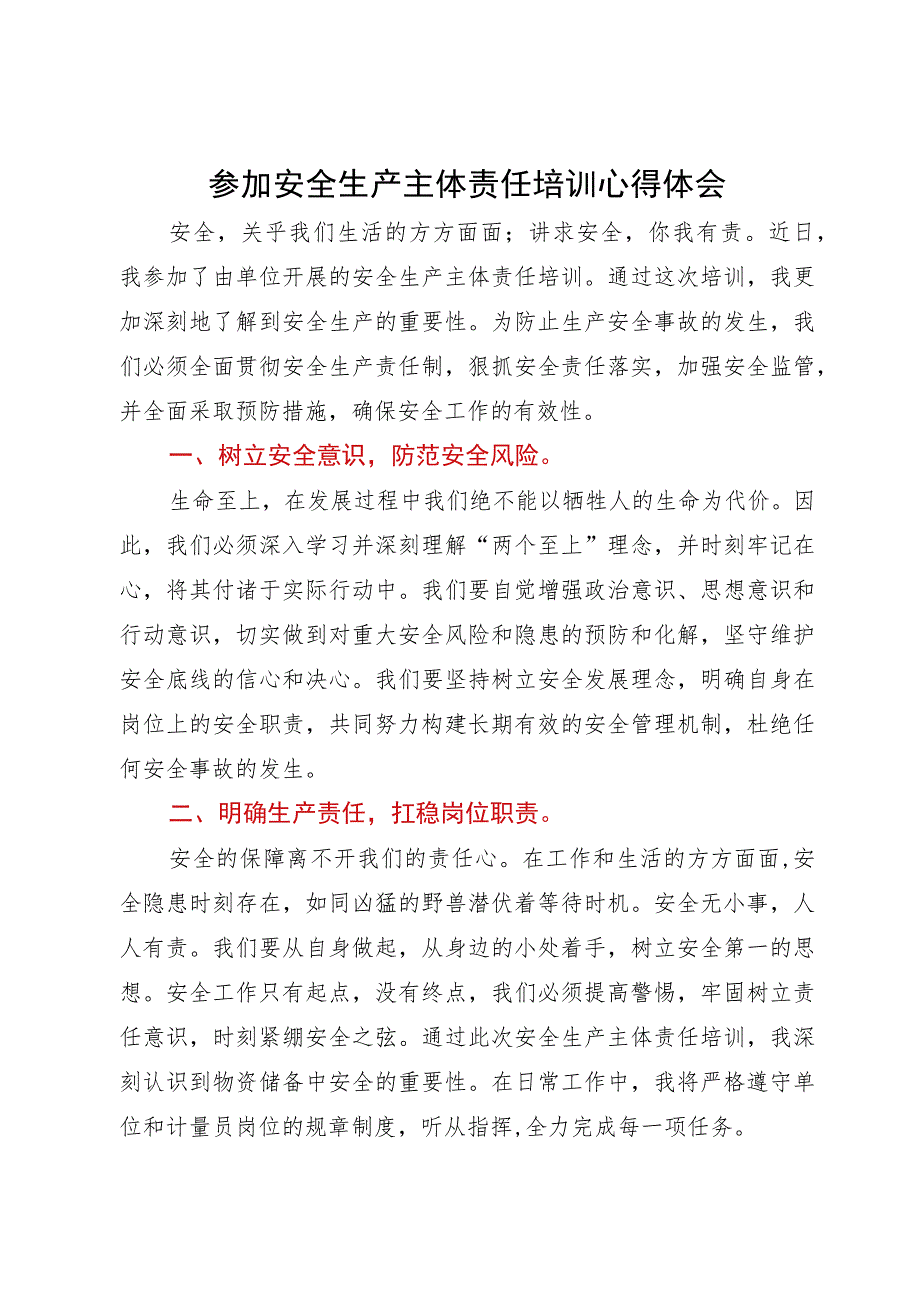 参加安全生产主体责任培训心得体会.docx_第1页