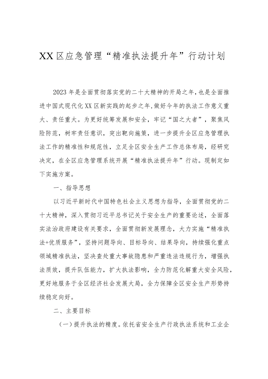 XX区应急管理“精准执法提升年”行动计划.docx_第1页