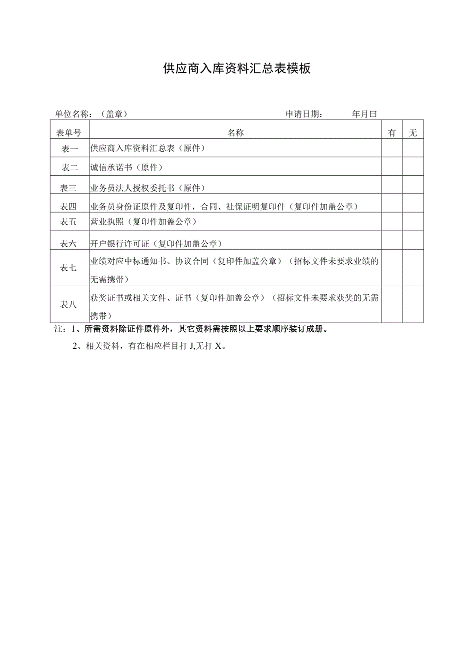 供应商入库资料汇总表模板.docx_第1页