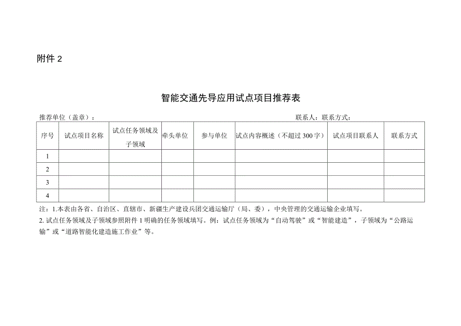 智能交通先导应用试点项目推荐表.docx_第1页