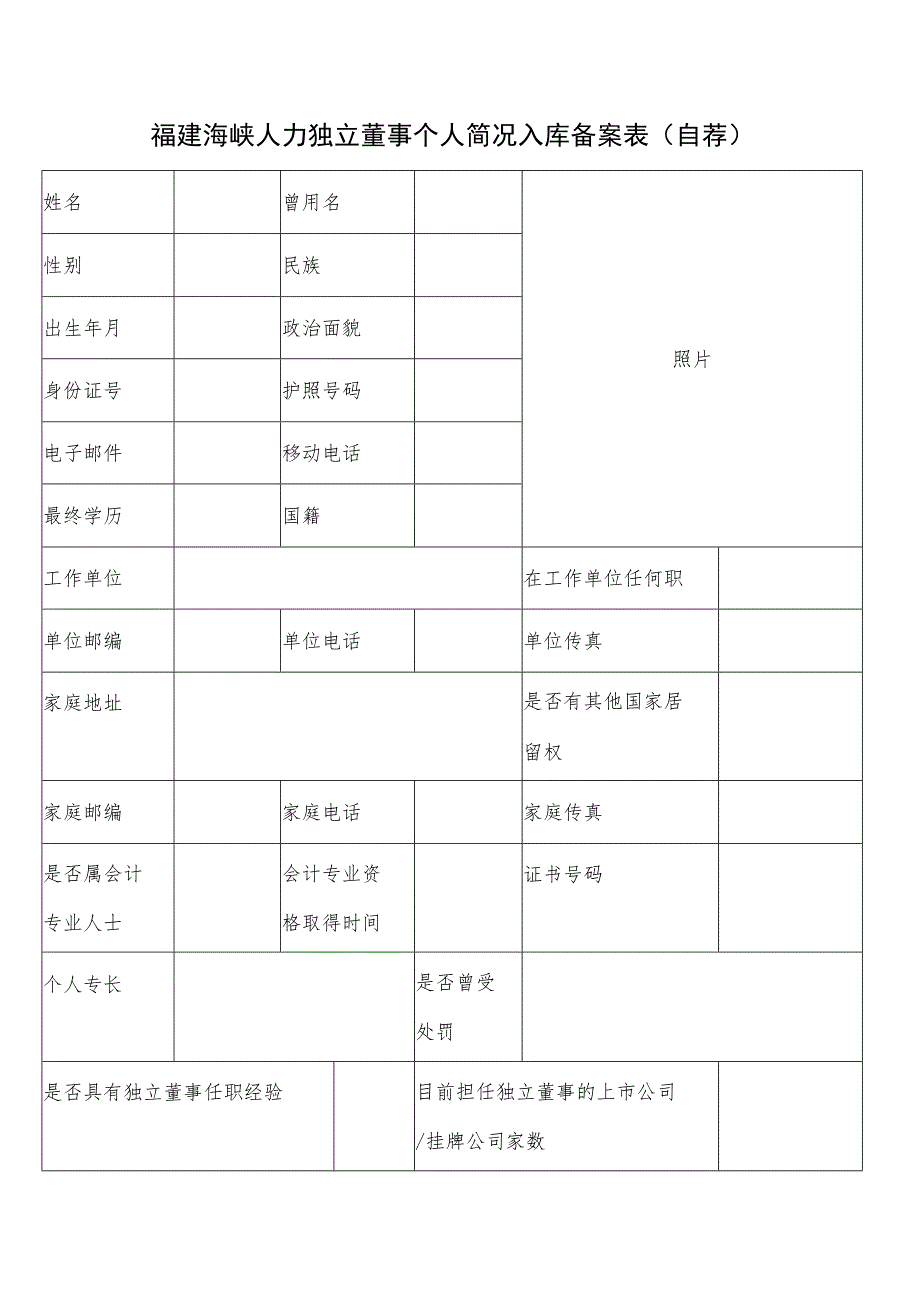 福建海峡人力独立董事个人简况入库备案表自荐.docx_第1页