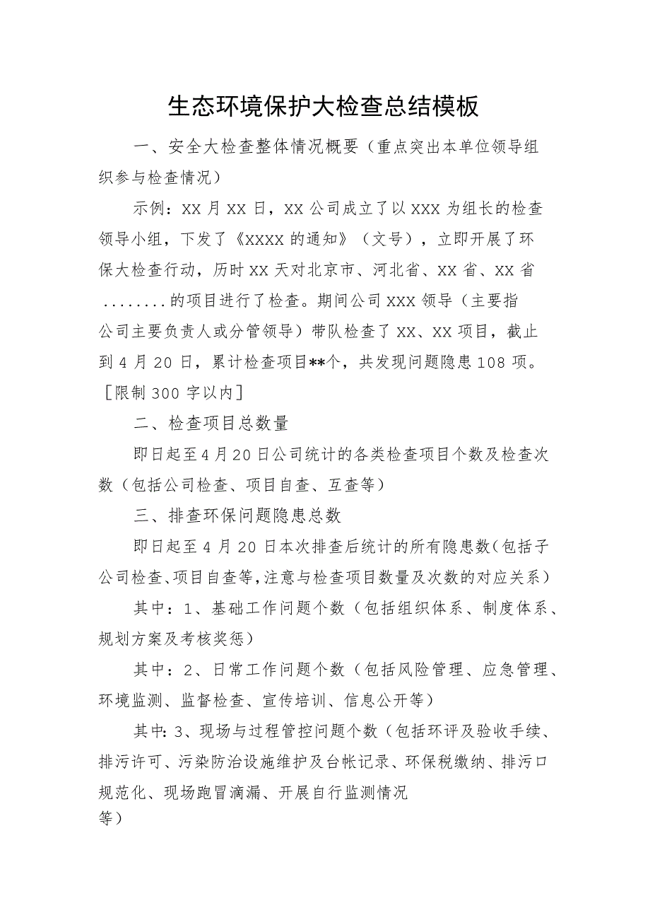 生态环境保护大检查总结模板.docx_第1页