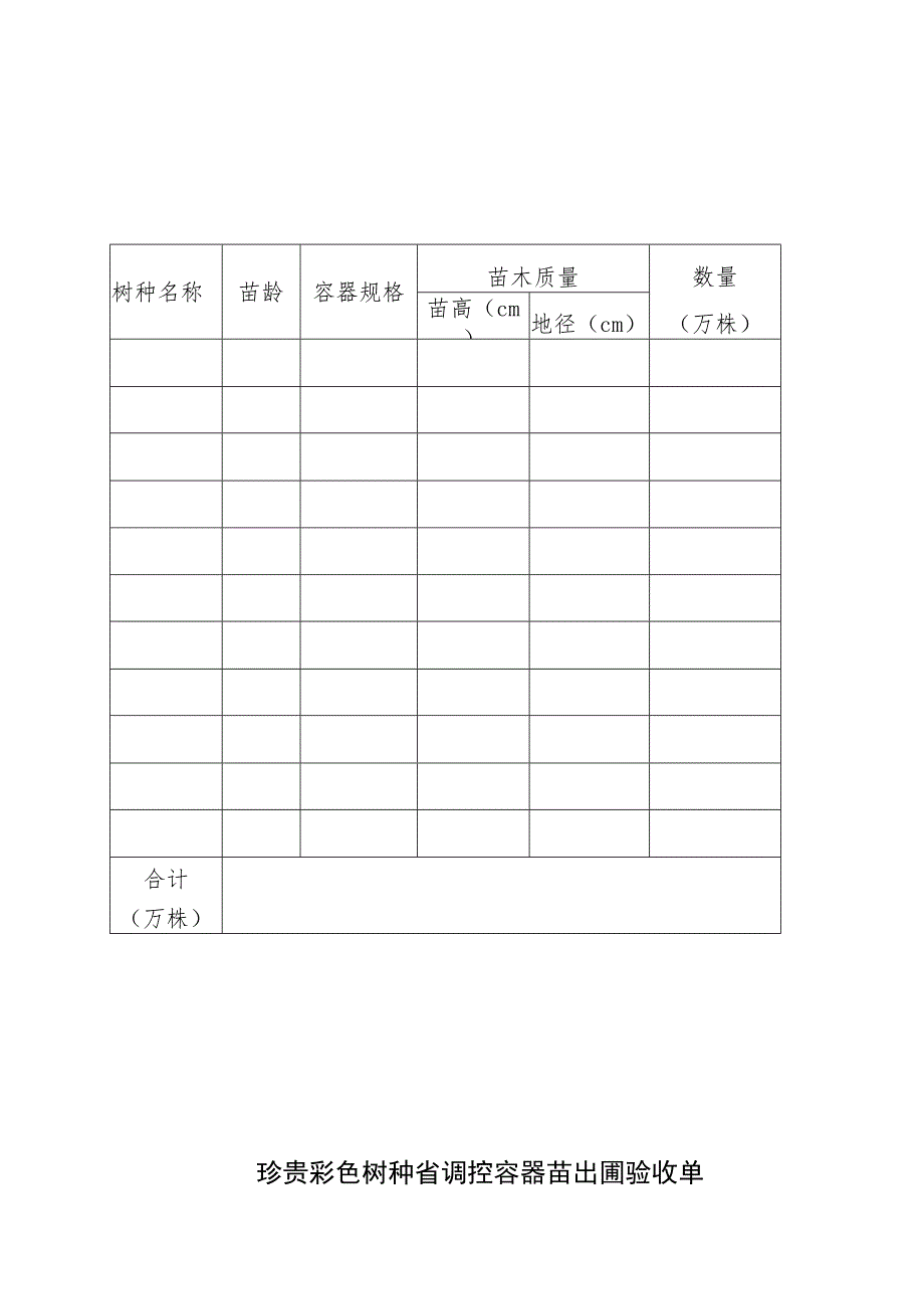 珍贵彩色树种省调控容器苗出圃验收单.docx_第1页
