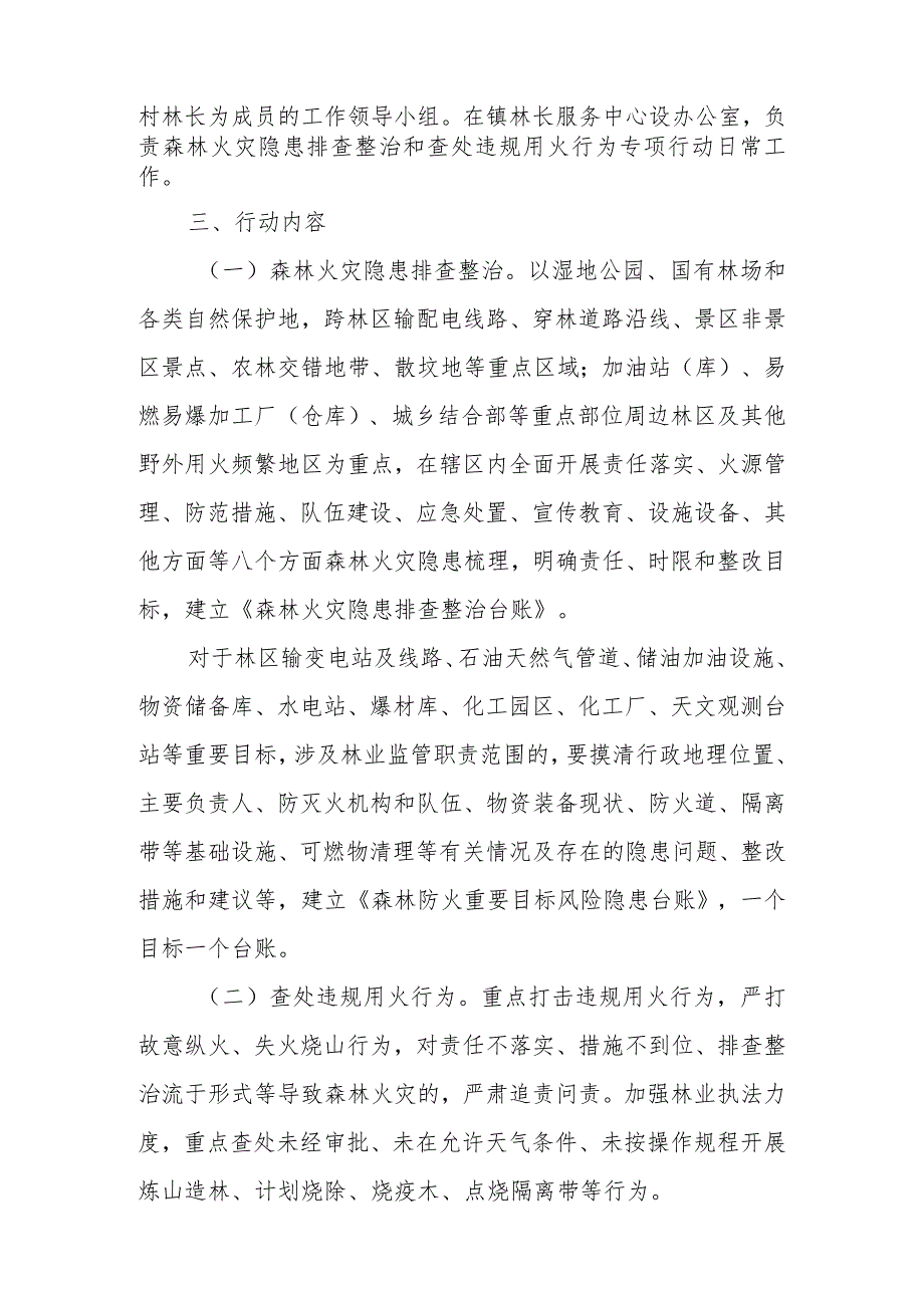 XX镇2023年森林火灾隐患排查整治和查处违规用火行为专项行动工作方案 .docx_第2页