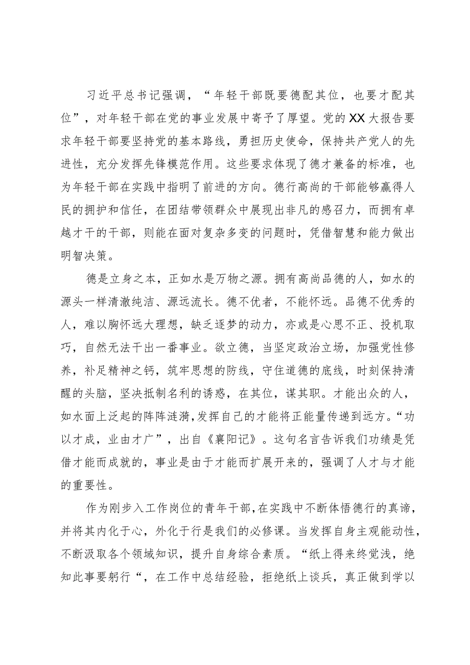 青年干部理论学习小组主题教育专题党课：做德能勤绩廉皆优的青年干部不辜负新时代肩负起国家富强、民族复兴的使命担当.docx_第2页