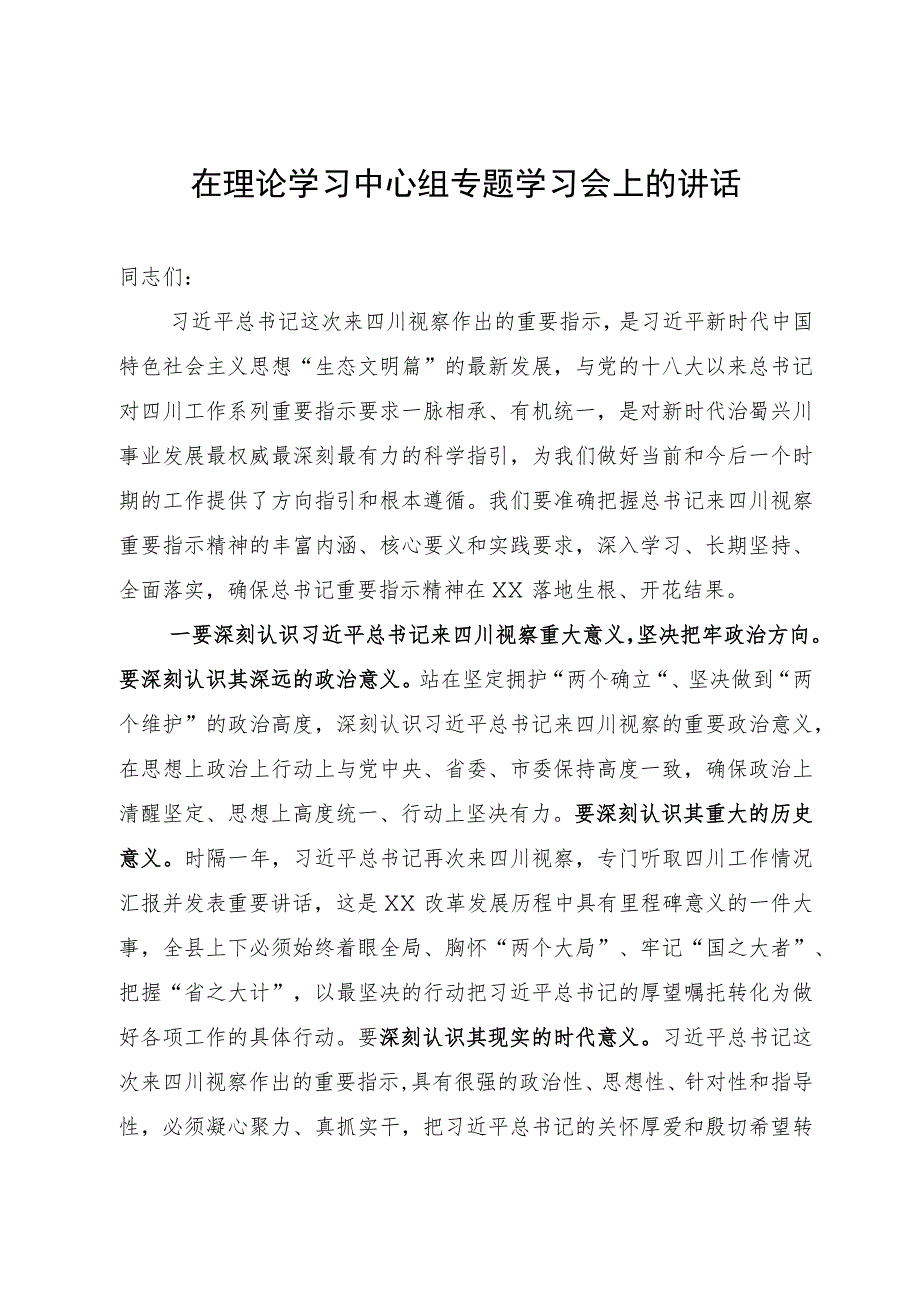 在理论学习中心组专题学习会上的讲话.docx_第1页