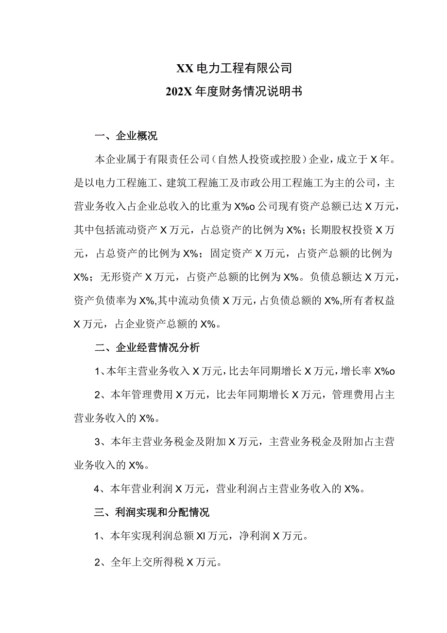 XX电力工程有限公司202X年度财务情况说明书(2023年).docx_第1页