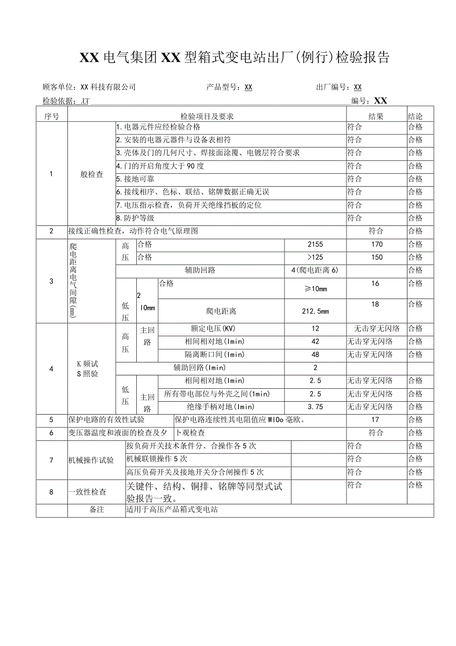 XX电气集团XX型箱式变电站出厂（例行）检验报告（2023年）.docx_第1页