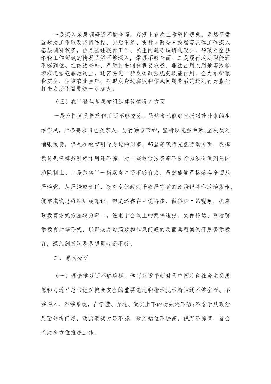 关于粮食购销系统巡察整改专题民主生活会对照检查剖析材料.docx_第2页