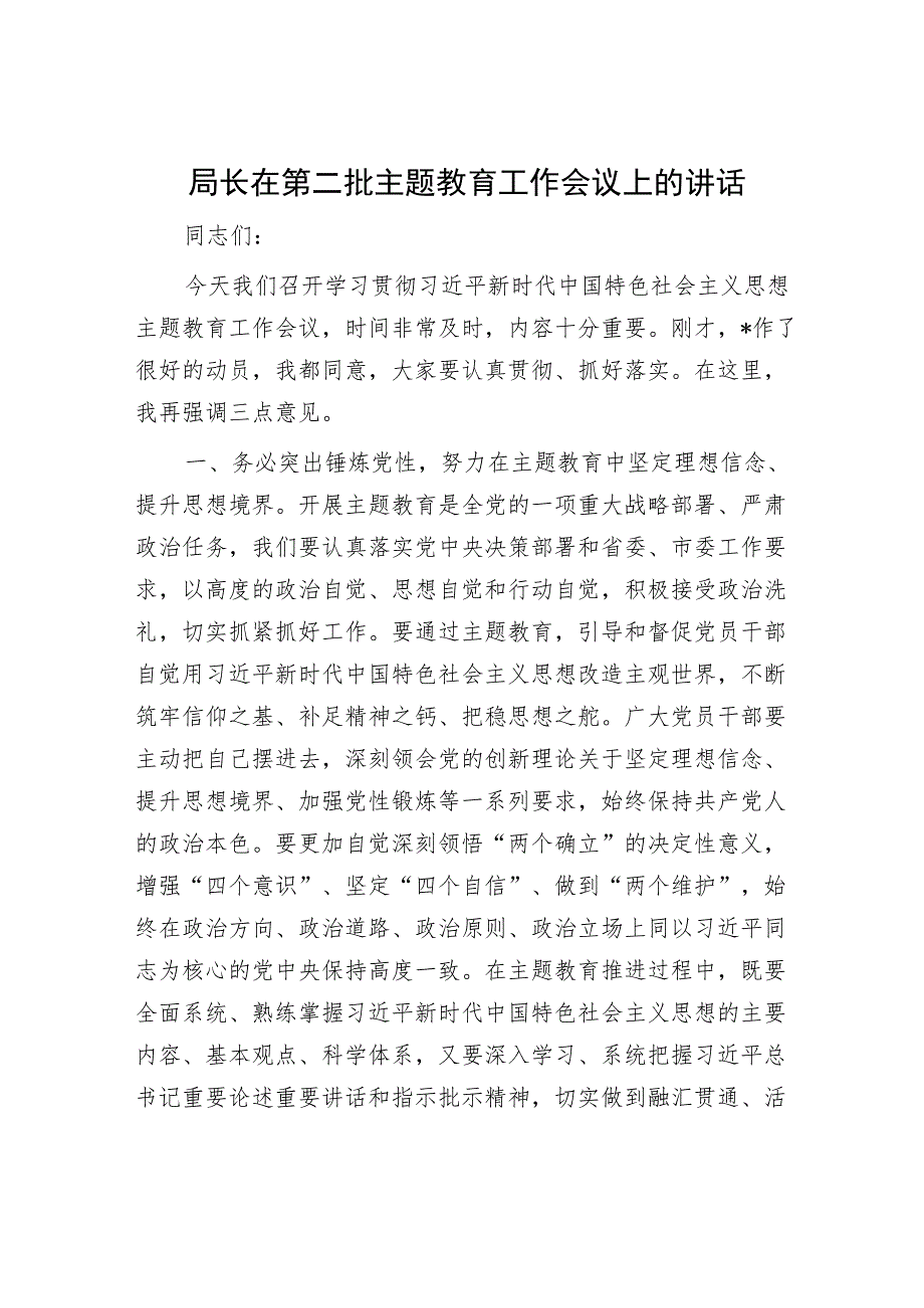 局长在第二批主题教育工作会议上的讲话.docx_第1页