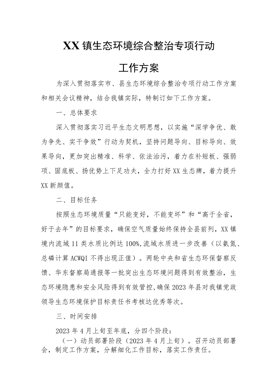 XX镇生态环境综合整治专项行动工作方案 .docx_第1页