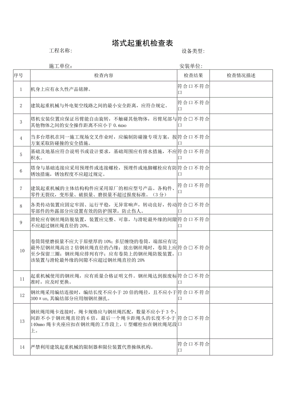 塔式起重机检查表.docx_第1页