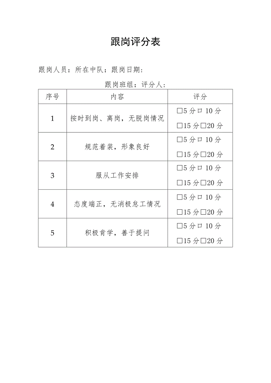 跟岗评分表（模板）.docx_第1页