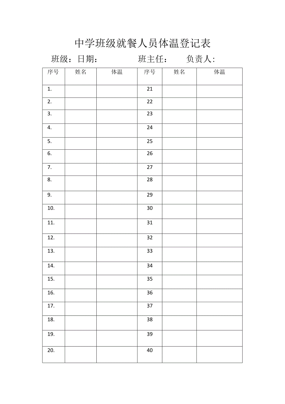 班级学生就餐体温登记表.docx_第1页