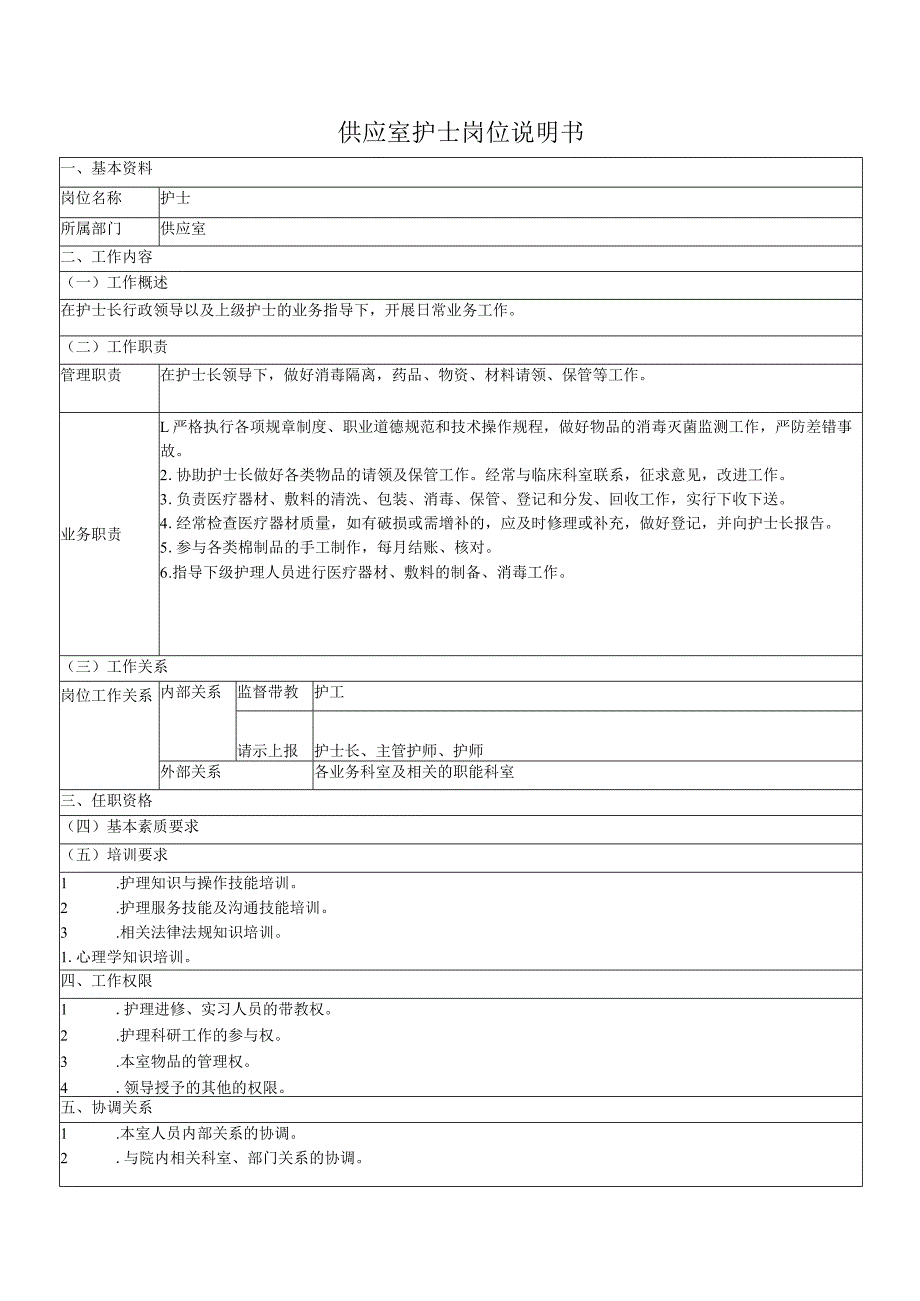 供应室护士岗位说明书.docx_第1页