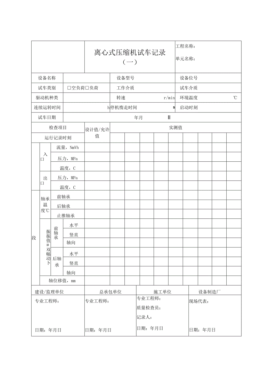 离心式压缩机试车记录（一）.docx_第1页