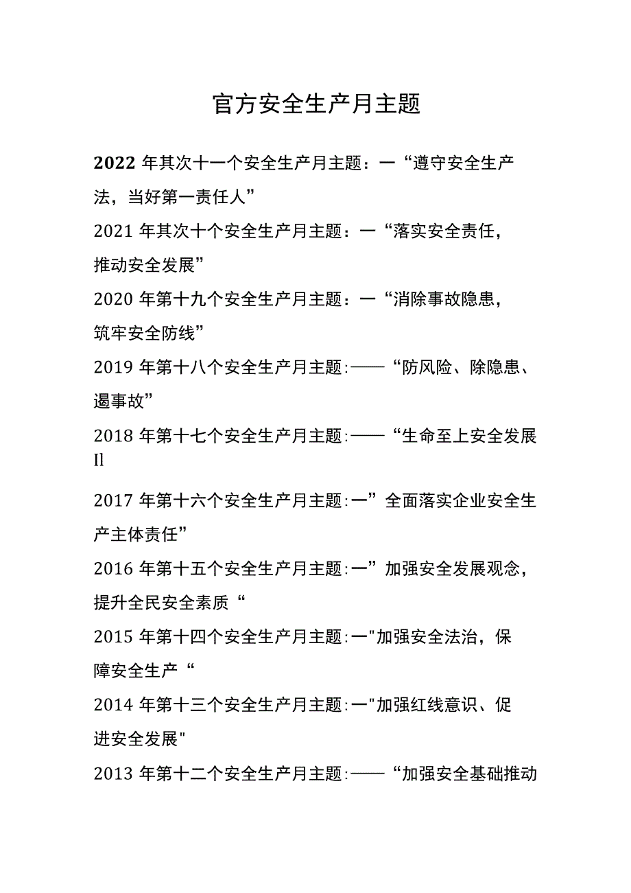 历年官方安全生产月主题.docx_第1页