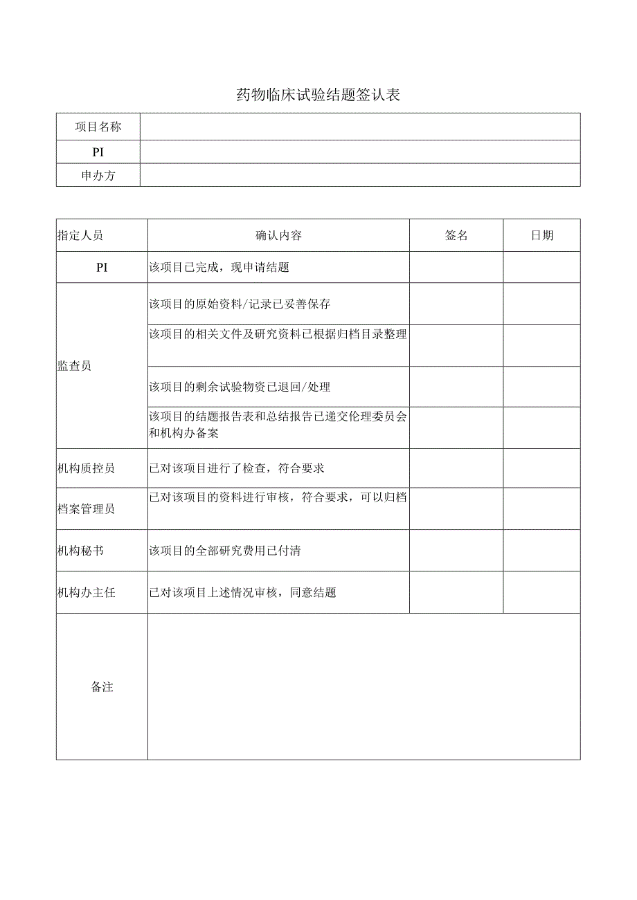 药物临床试验结题签认表日期.docx_第1页