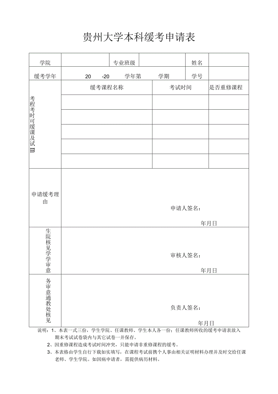 贵州大学本科缓考申请表.docx_第1页