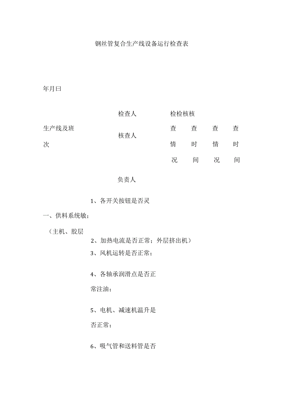 钢丝管复合生产线设备运行检查表.docx_第1页