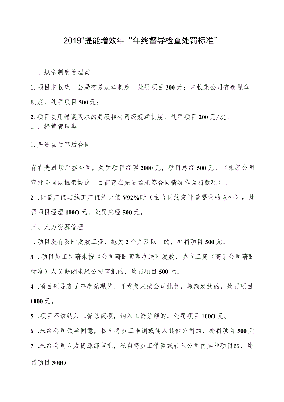 附件4、2019“提能增效年”年中督导检查处罚标准.docx_第1页