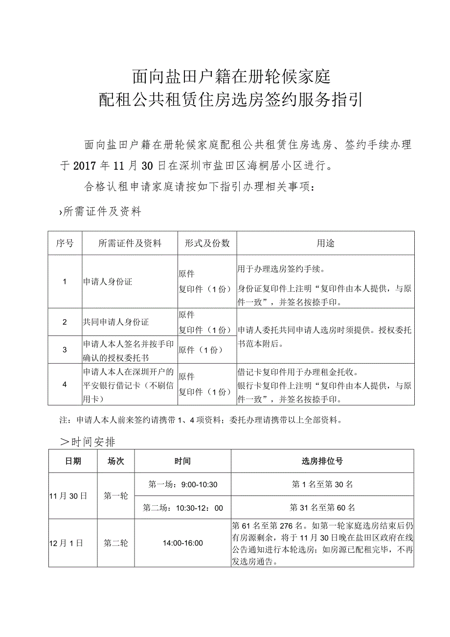 面向盐田户籍在册轮候家庭配租公共租赁住房选房签约服务指引.docx_第1页