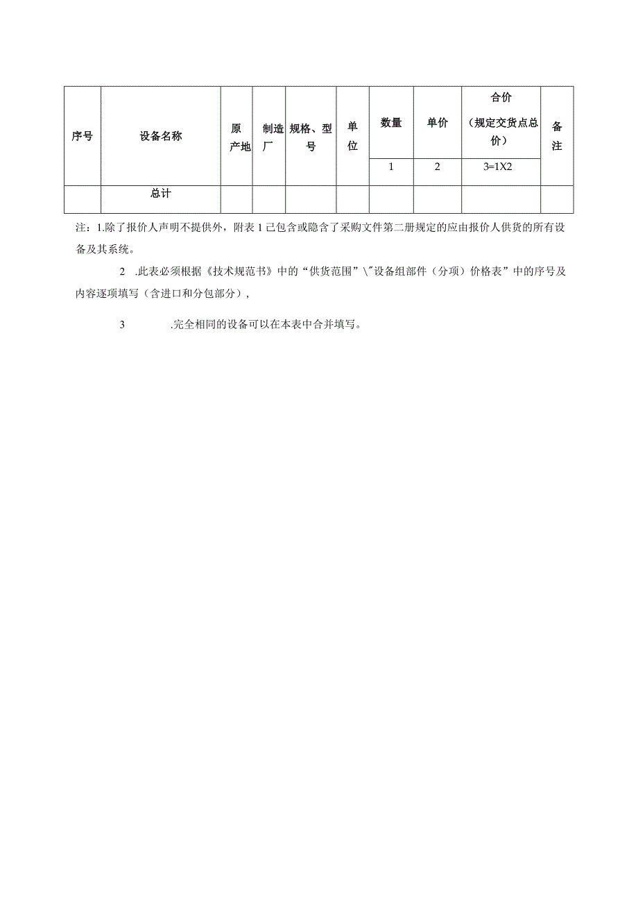 XX项目设备分项价格表（2023年）.docx_第2页