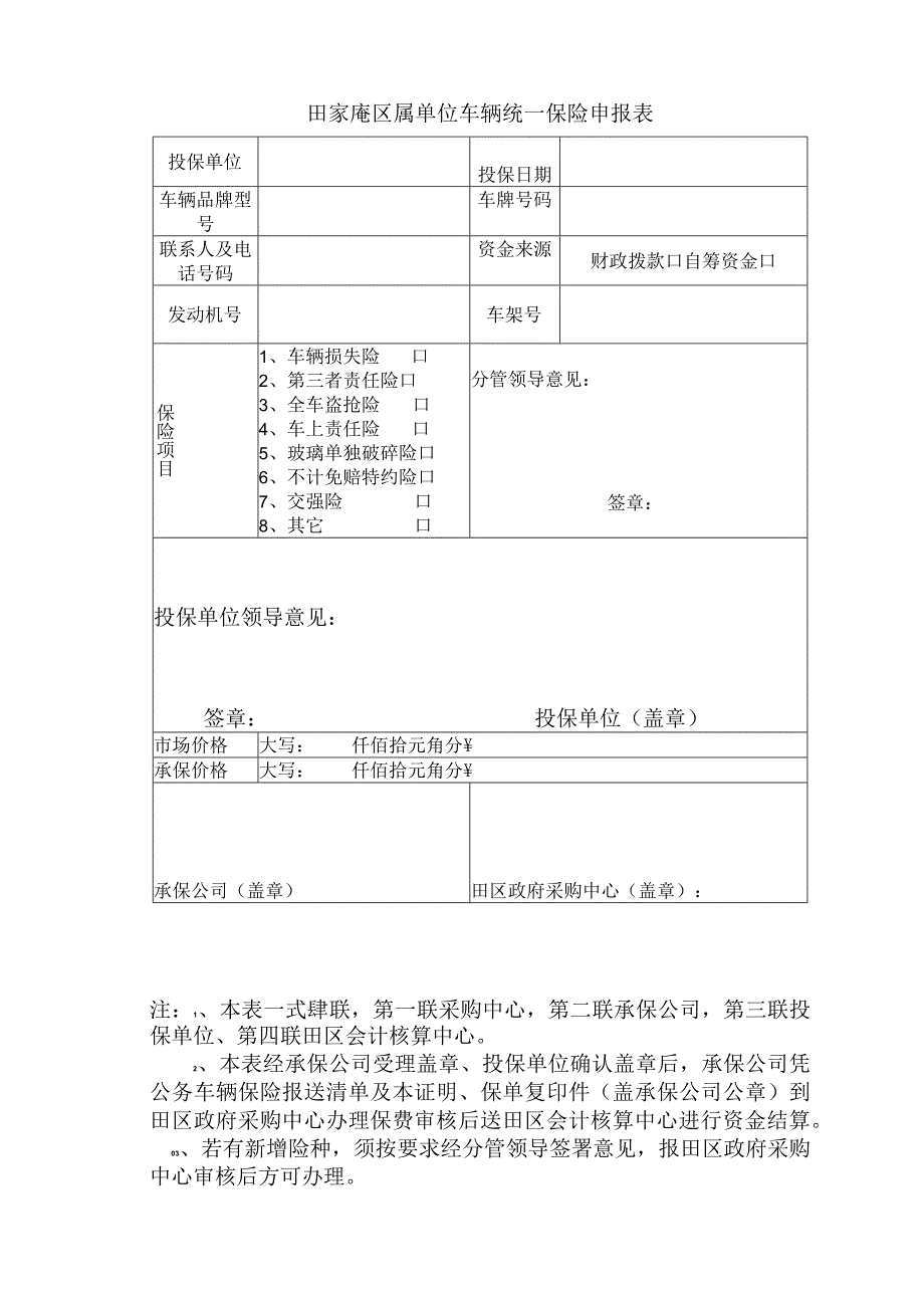 田家庵区属单位车辆统一保险申报表.docx_第1页