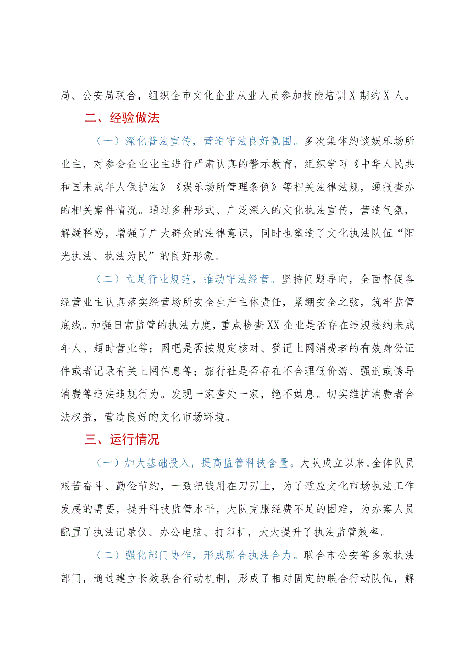 市文化市场综合行政执法大队参照管理单位规范设置专项工作报告.docx_第2页