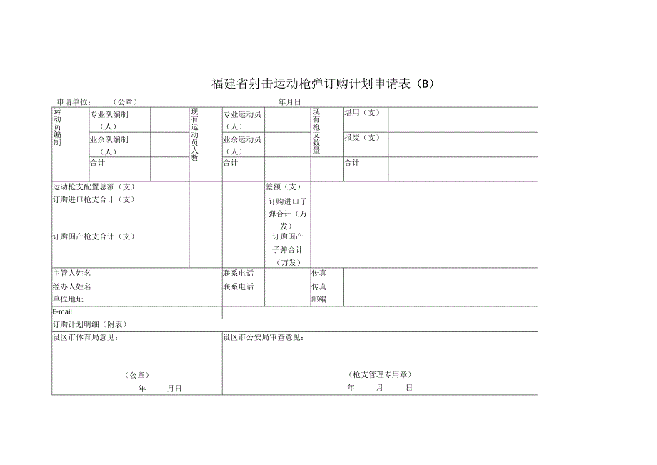 福建省射击运动枪弹订购计划申请表.docx_第1页