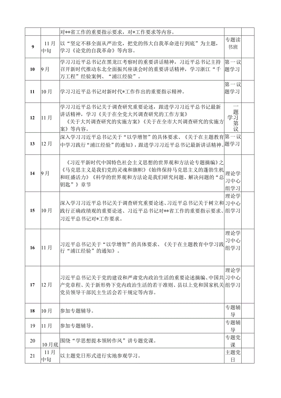 党支部班子及党员干部个人2023年第二批主题教育学习计划表格台账（“学思想、强党性、重实践、建新功”）.docx_第3页